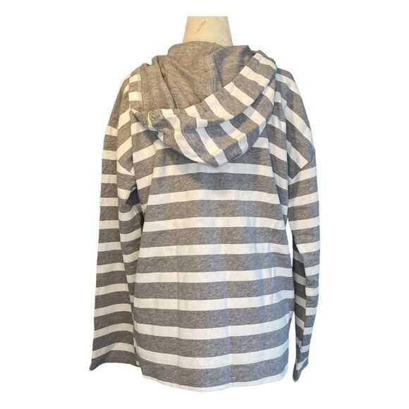 J. Crew Striped Beach Hoodie Sweatshirt Gray White French Terry Long Sleeve M - Picture 3 of 9
